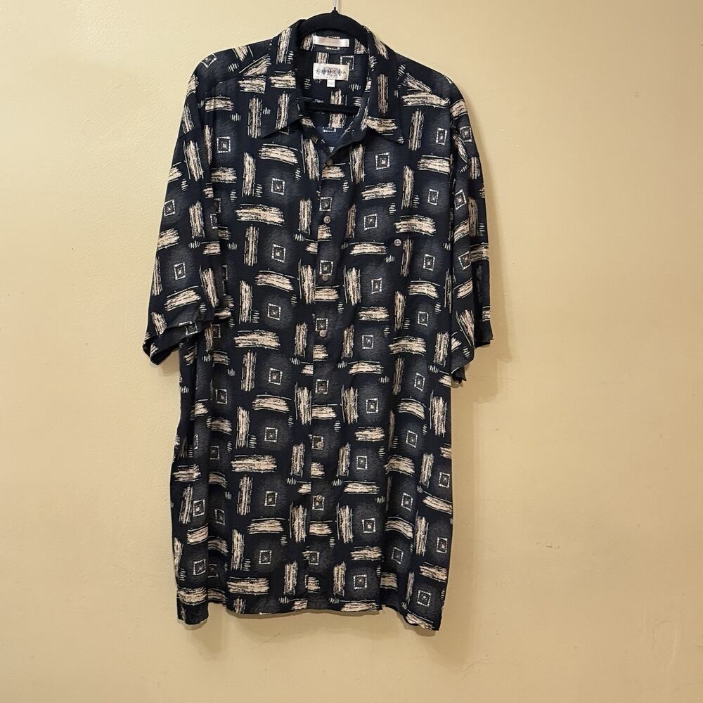 90s Dadcore Tony Soprano Retro Resort Vtg Campia Moda Abstract Rayon Top 2XLT